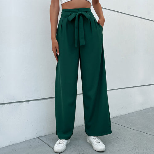 Women Wide Leg Trousers with Knot Detail at the Waist Lune London