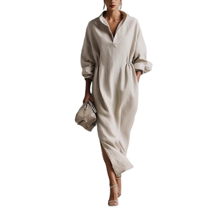 Women's stylish midi dress with tie belt and classic collar Lune London