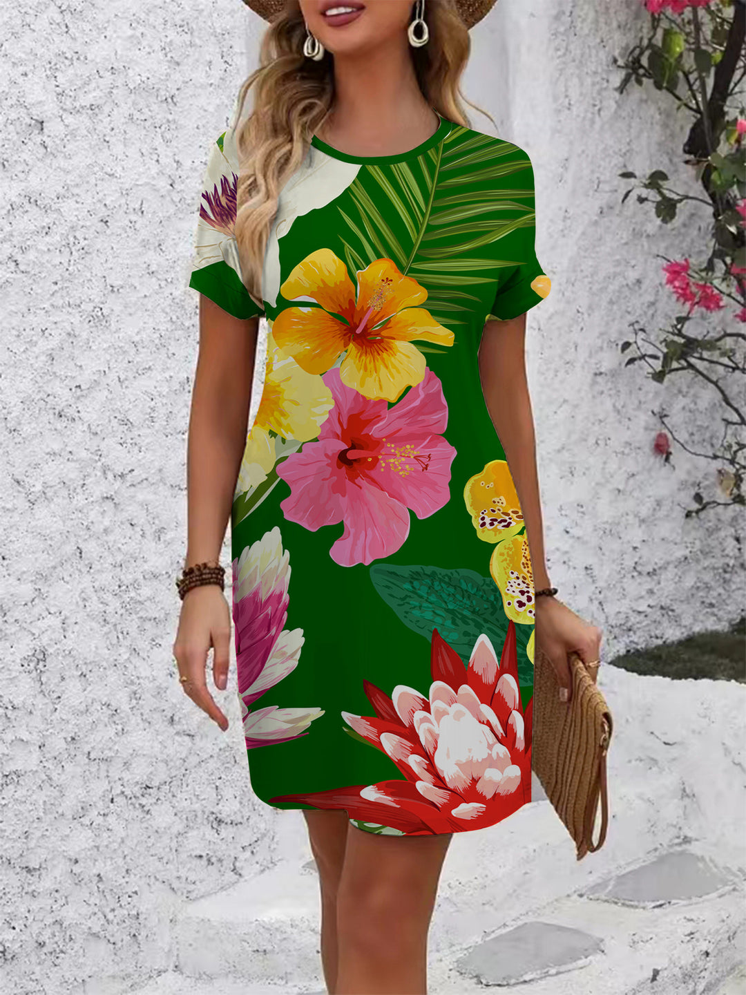 Women's casual T-shirt dress with colorful floral pattern and comfortable fit Lune London