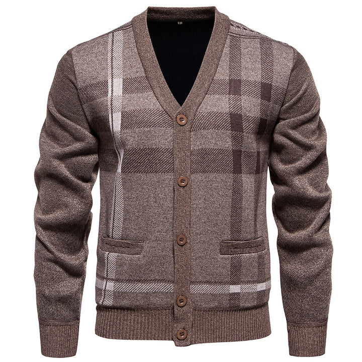 Modern knitted jacket for men with classic plaid pattern Lune London