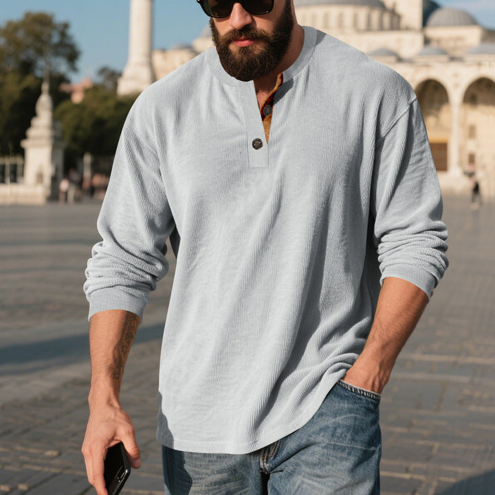 Men's Long Sleeve Henley Shirt with Textured Design Lune London