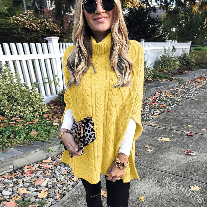 Knitted poncho for women with high collar Lune London