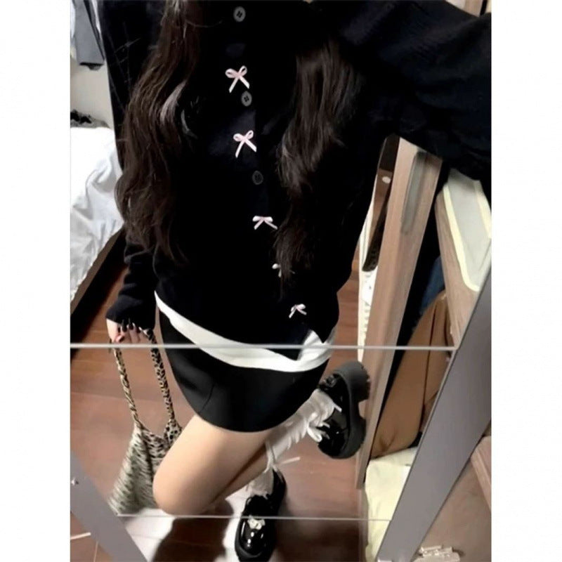 Women cozy knit cardigan with playful bow accents Lune London