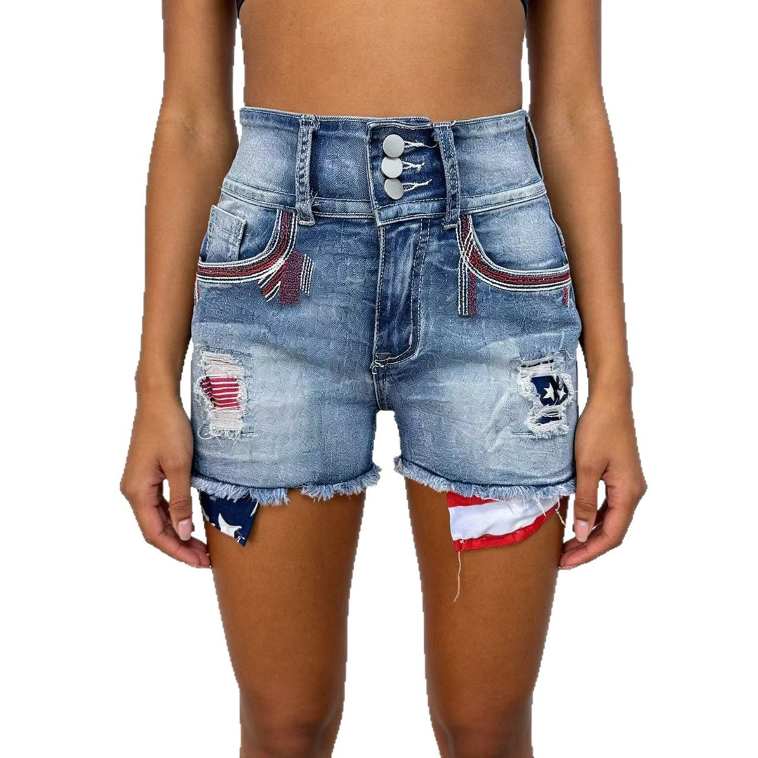 Women’s Vintage Style Denim Shorts with Embroidered Details Lune London