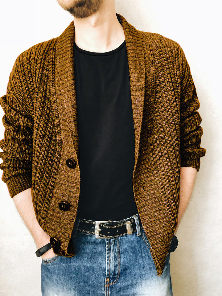 Men's knit jacket with fashionable shawl collar and practical buttons Lune London