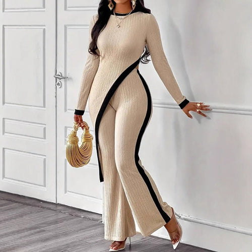 Ladies modern jumpsuit with side slit and contrasting accents Lune London