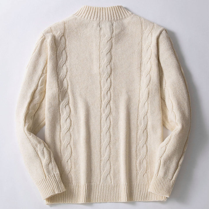 Men's knitted pullover with a modern weave pattern and a practical high collar Lune London