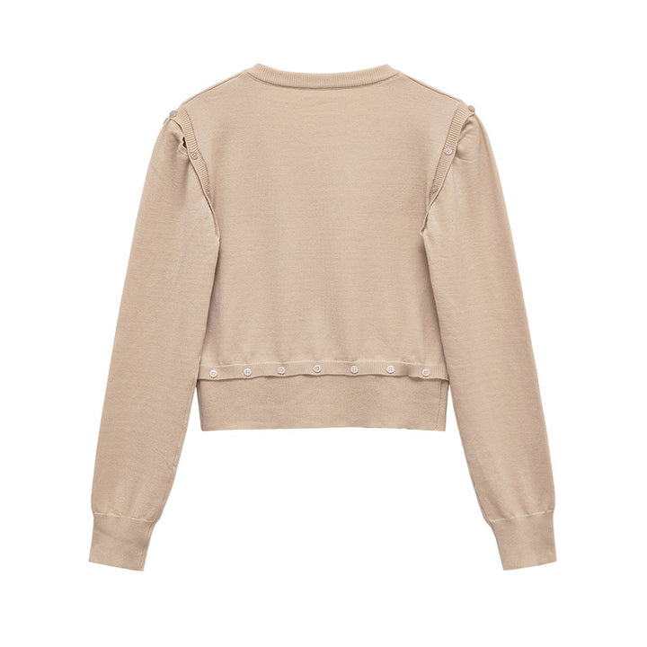 Knit sweater for women with V-neck and decorative buttons Lune London