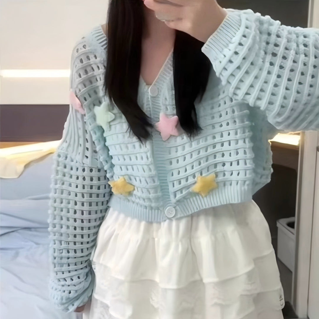 Casual knit sweater for women with colorful appliqués Lune London