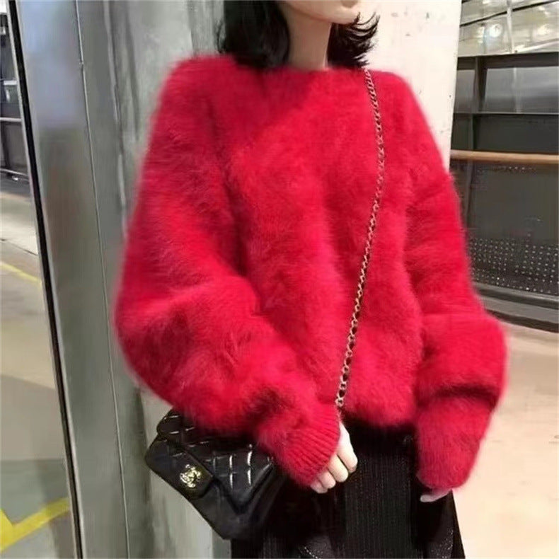 Women Plush Round Neck Sweater with Relaxed Fit and Oversized Size Lune London
