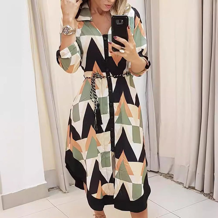 Striped button-up shirt dress for ladies with belt Lune London