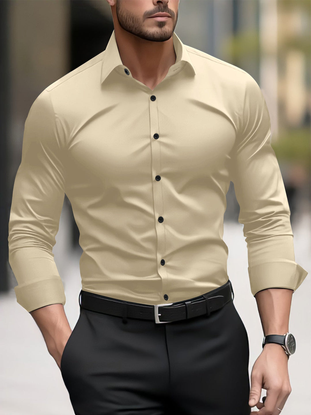 Men's Slim-Fit Long Sleeve Shirt with Modern Cut and Elegant Accents Lune London