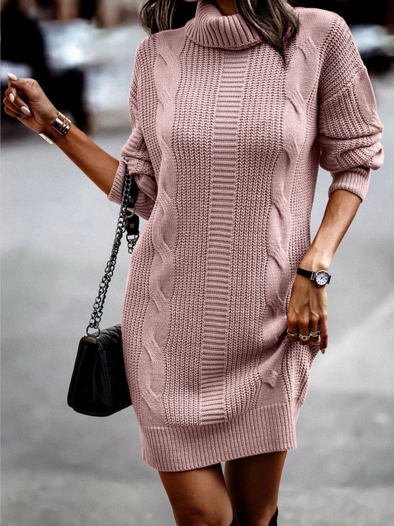 Knit dress for women with a modern braid pattern and a high collar Lune London