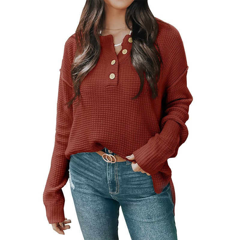 Casual oversized sweater for women with button placket and textured material Lune London