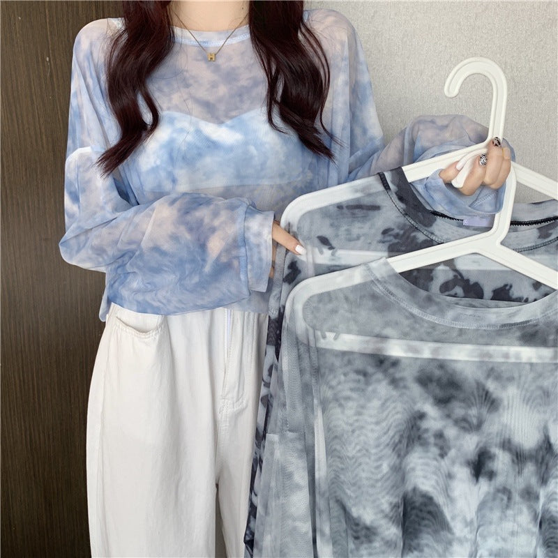 Women's transparent long sleeve top with modern tie-dye pattern Chic & Stil