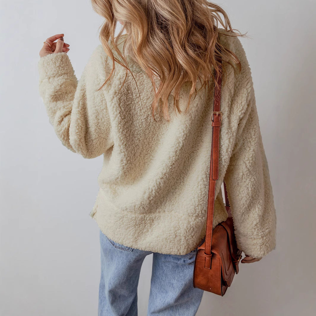 Cozy fleece sweater for women with a high collar and loose fit Lune London