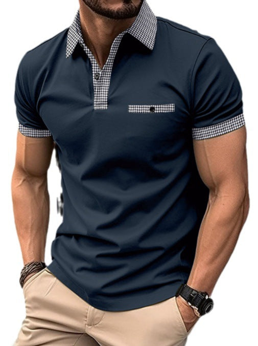 Casual polo shirt for men with unique check collar cut Lune London