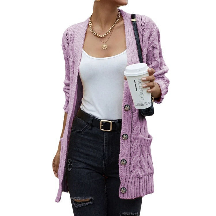 Chunky knit cardigan for women with pockets and trendy twisted pattern Lune Londonl