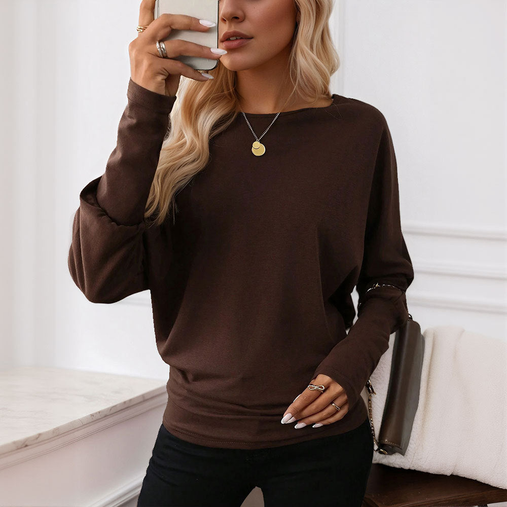 Chemise féminine surdimensionnée à manches longues avec un élégant col rond et un design décontracté Chic & Stil