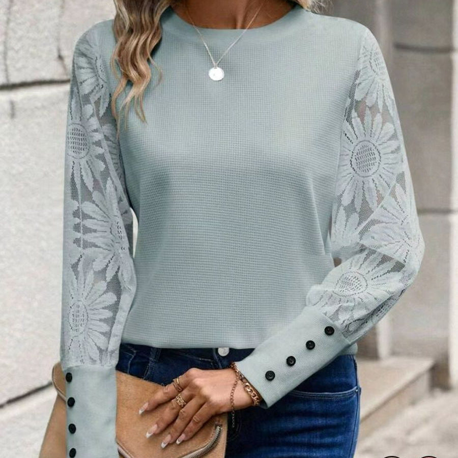 Ladies Elegant Top with Floral Crochet Sleeves Lune London