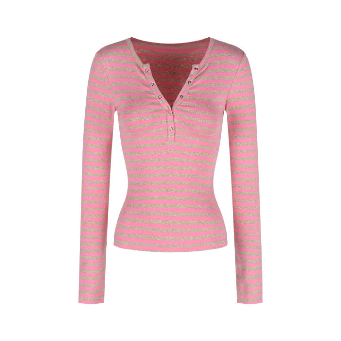 Women's long-sleeve shirt with modern stripes and button placket Chic & Stil