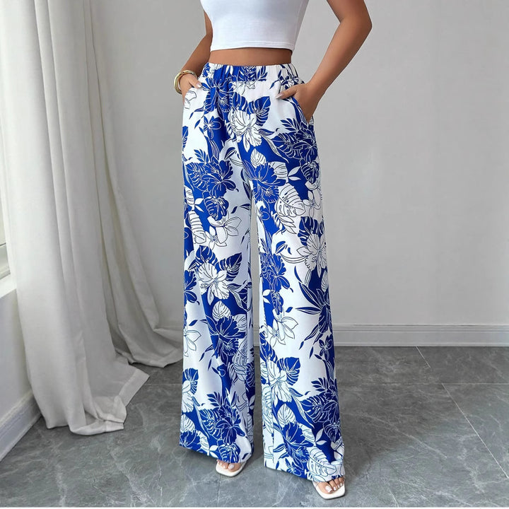 Pantalons palazzo taille haute pour femmes avec motif floral et poches latérales Chic & Stil