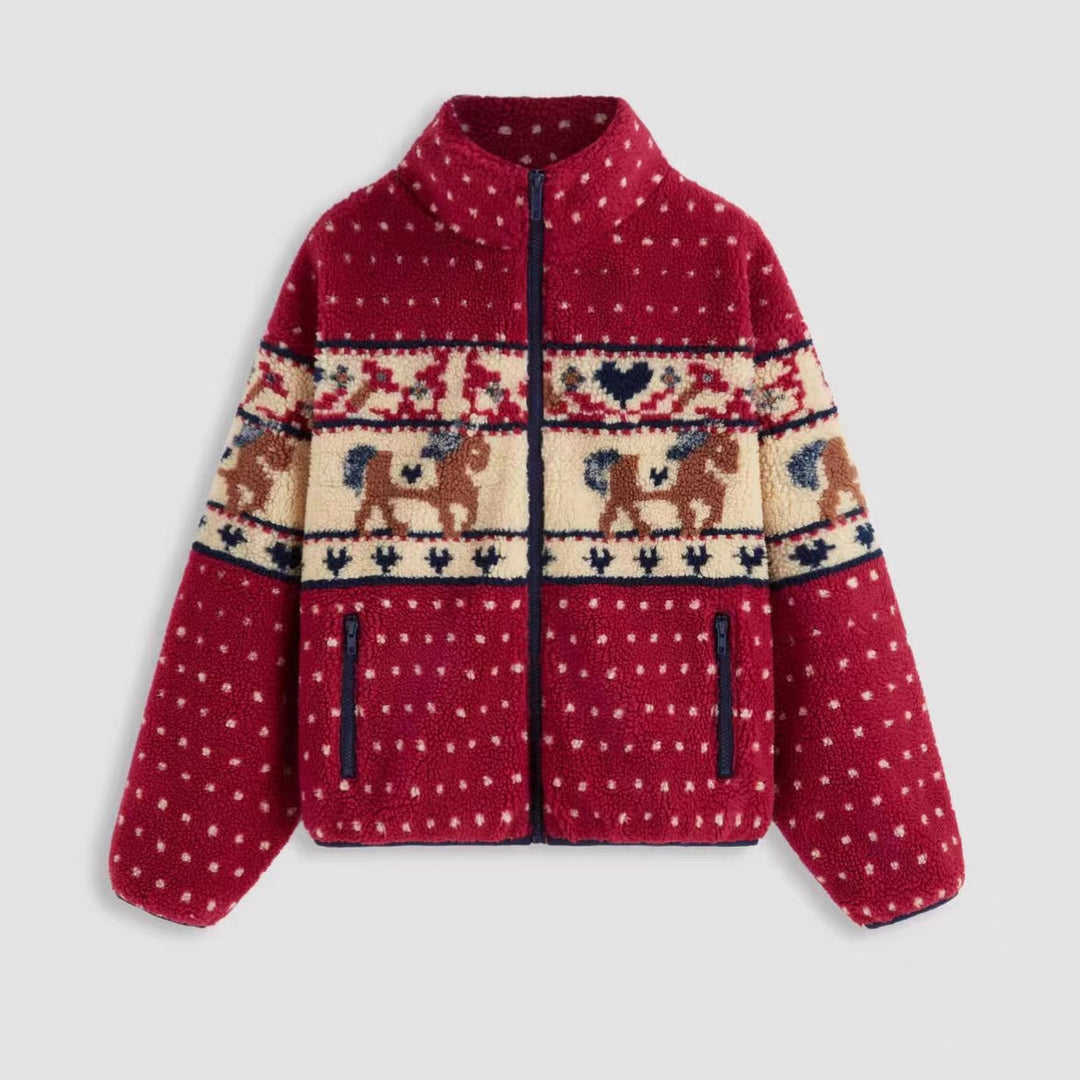 Veste en polaire pour femmes avec imprimé animal et col haut Chic & Stil