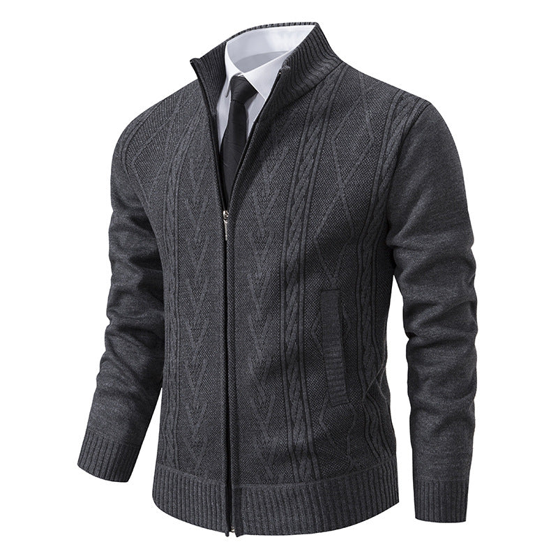 Men's knitted sweater with a modern cable pattern and a high collar Lune London