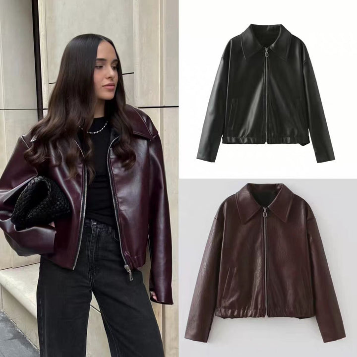 Veste en faux cuir tendance pour femmes avec col élégant Chic & Stil