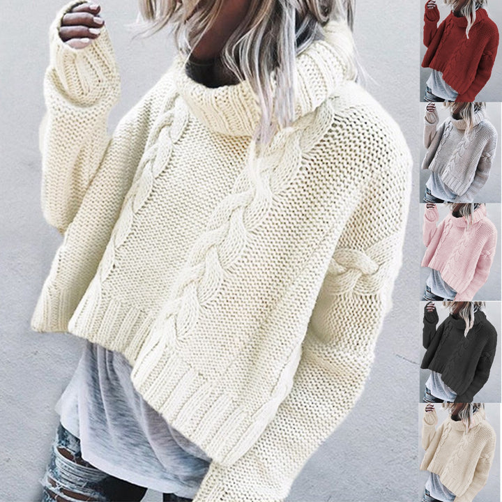 Chunky knit sweater for women with a bulky turtleneck and twisted pattern Lune London