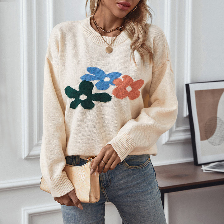 Casual sweater for women with floral patterns and round neck Lune London