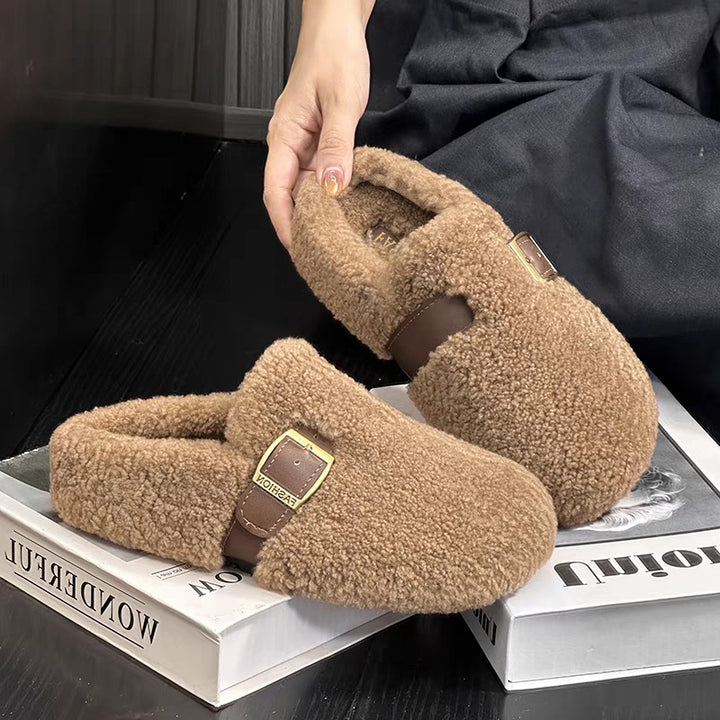 Ladies soft slippers with trendy buckle detail and comfortable sole Lune London