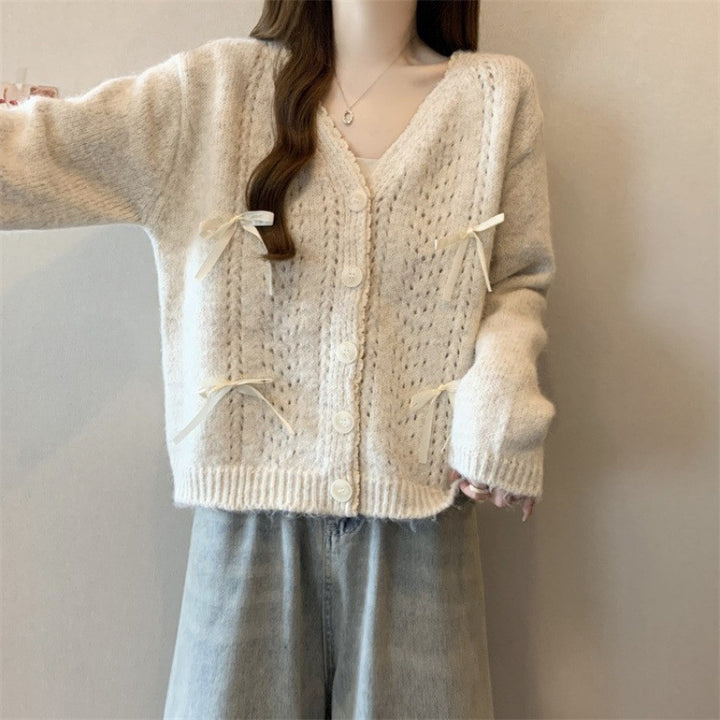 Cardigan en tricot confortable pour femmes avec drapé en nœud