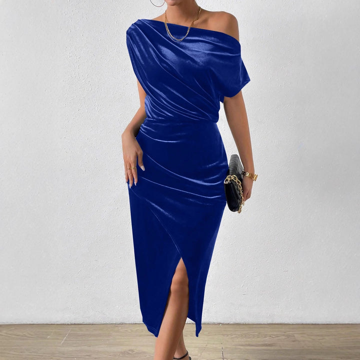 Elegant wrap dress for women with asymmetrical neckline and side slit Lune London