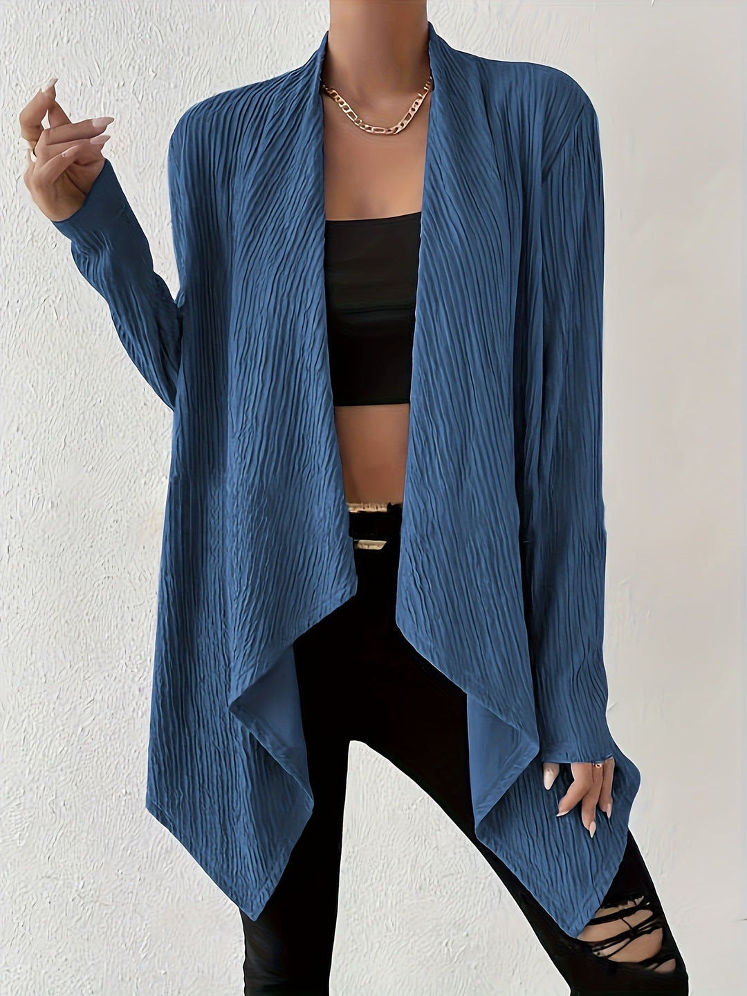 Women Draped Long Jacket Made of Breathable Material with Modern Cut Lune London