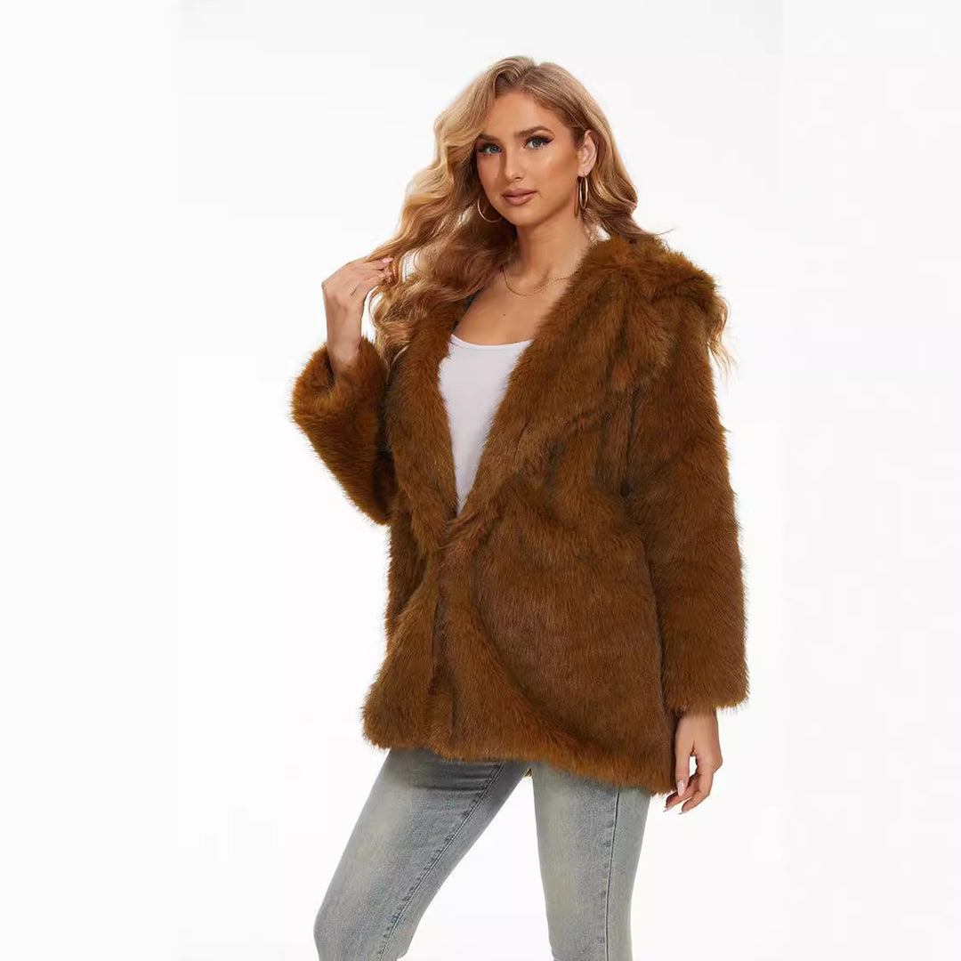 Ladies Hooded Jacket Fluffy Lune London