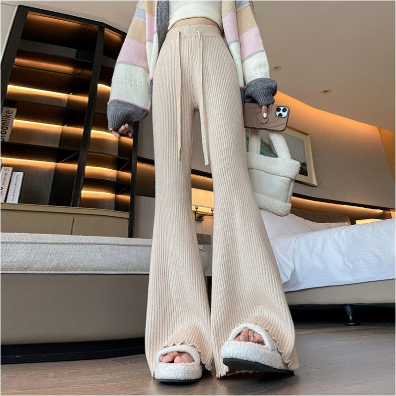 Pantalons tricotés confortables pour femme, à coupe large avec taille élastique Chic & Stil
