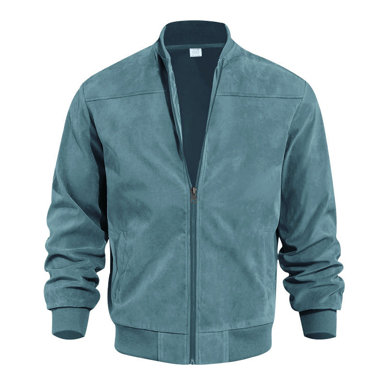Urban bomber jacket for men in soft faux leather with elastic cuffs and zipped side pockets Lune London