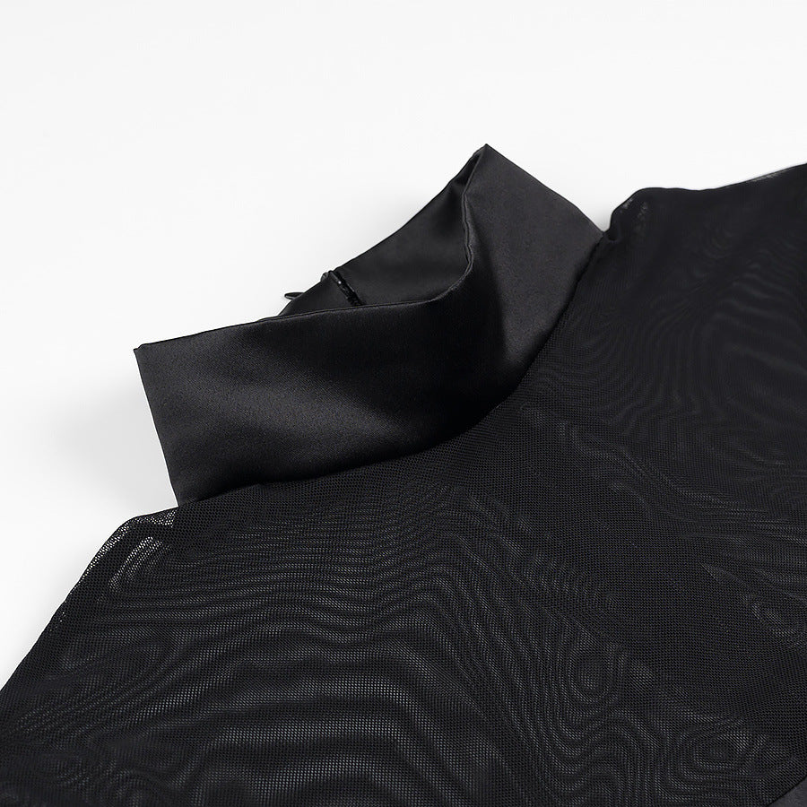 Elegant inauguration dress for women with transparent sleeves and high collar Lune London