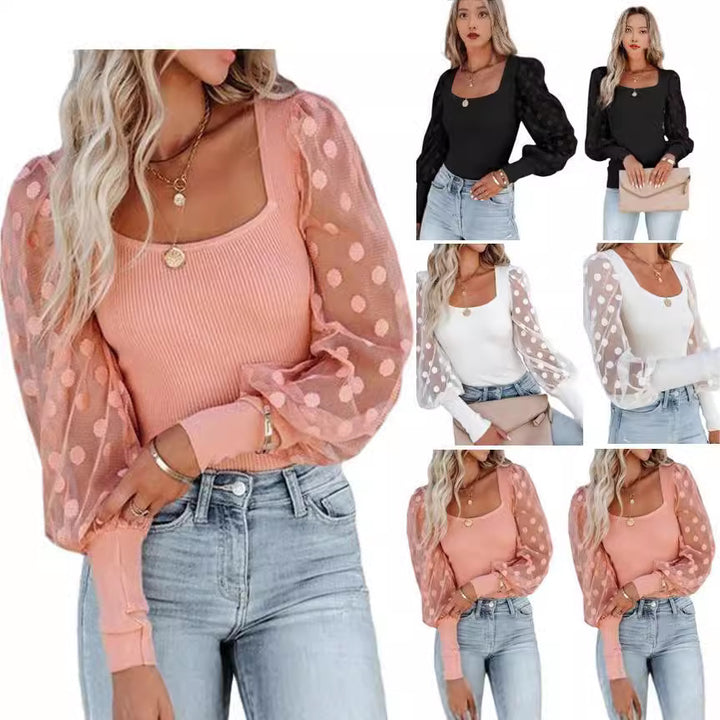 Ladies Trendy top with transparent puff sleeves Lune London