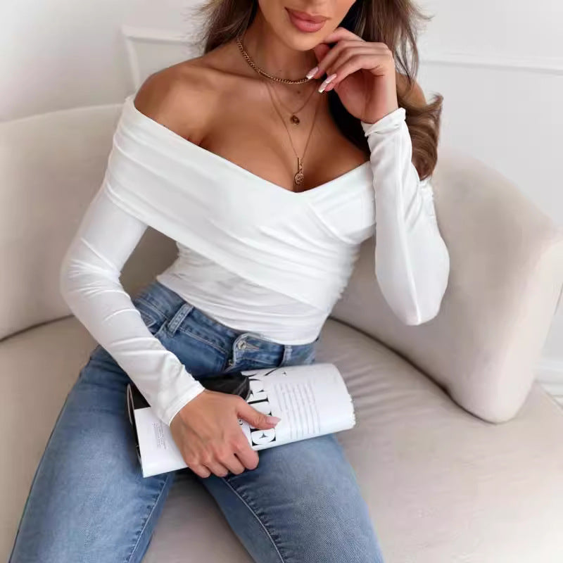 Women Off-Shoulder Ruffled Long Sleeve Top Lune London
