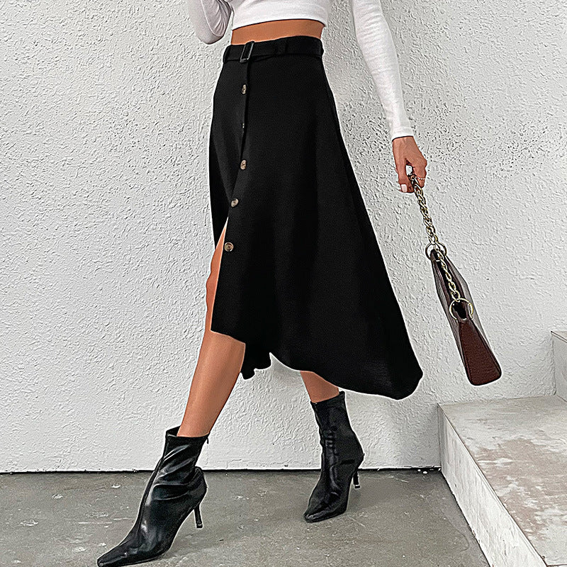 High-waisted A-line midi skirt with button closure for women Lune London