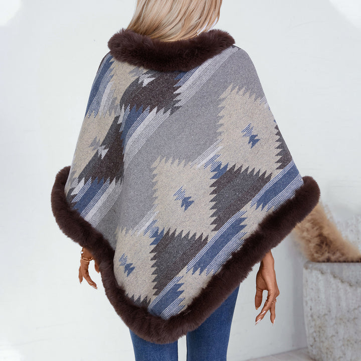 Women's plush sweater with high-quality faux fur trim and geometric pattern Lune London