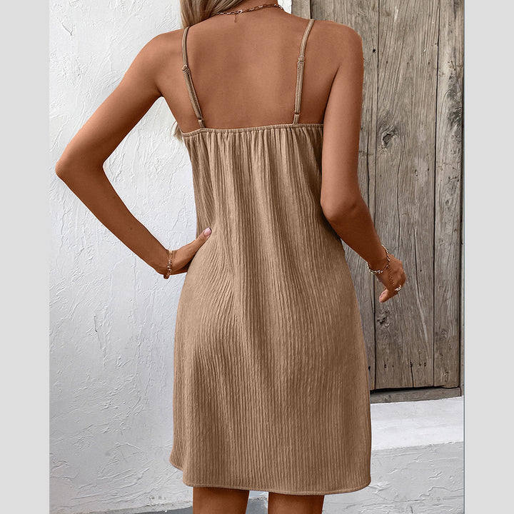Sleeveless dress for women with fine ribbing and V-neck Lune London