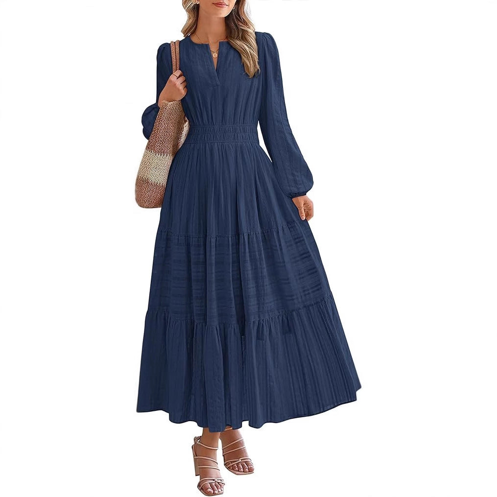 Maxi dress for women with elegant sleeves and refined elastic at the waist Lune London