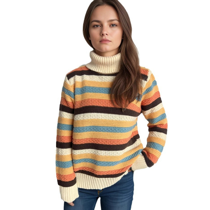 Pull en laine à col roulé rayé pour femmes avec une coupe décontractée et une texture douce Chic & Stil