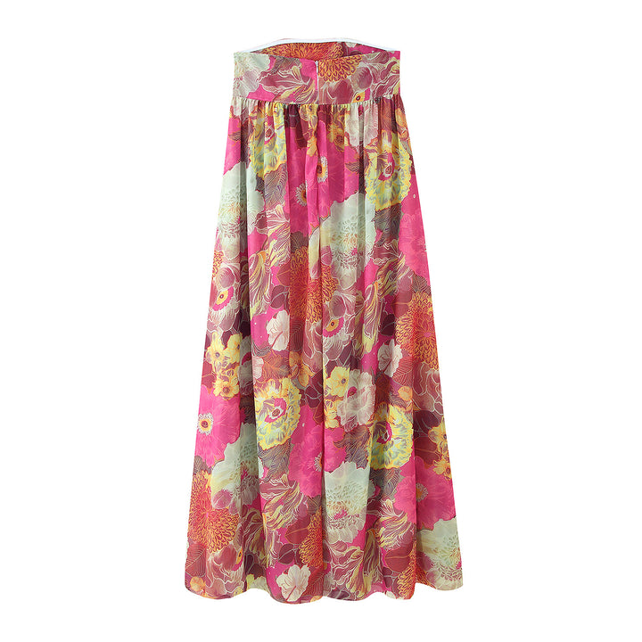 Maxi skirt for women with floral design and elastic waist Lune London