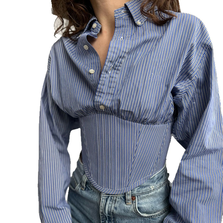 Women Cork Top with Fitted Design and Classic Stripes Lune London