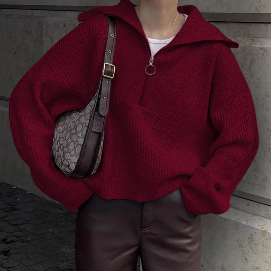pull en tricot chunky pour femmes avec col montant et fermeture éclair Chic & Stil