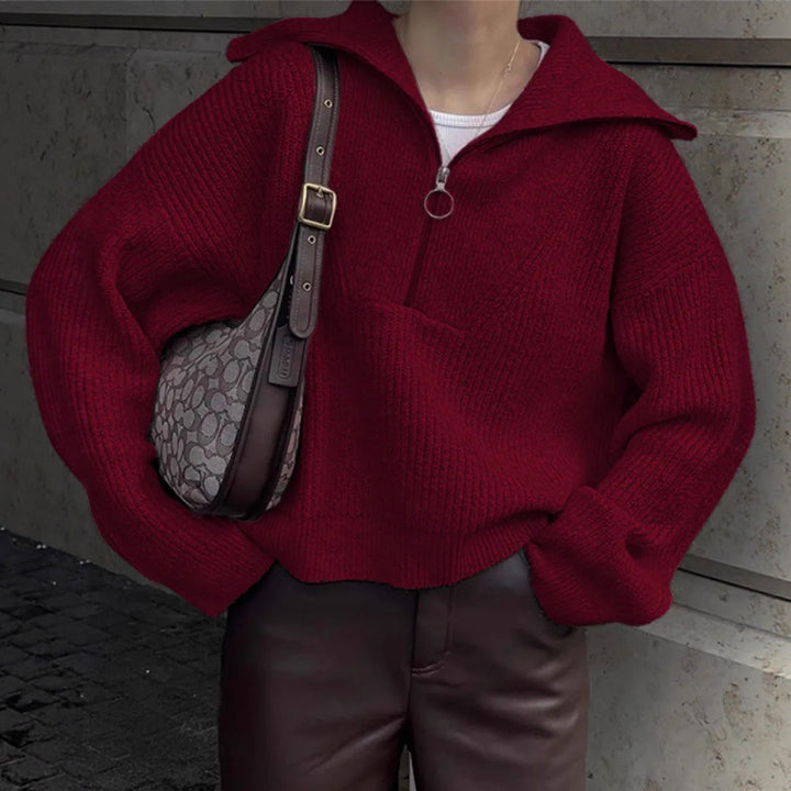 pull en tricot chunky pour femmes avec col montant et fermeture éclair Chic & Stil